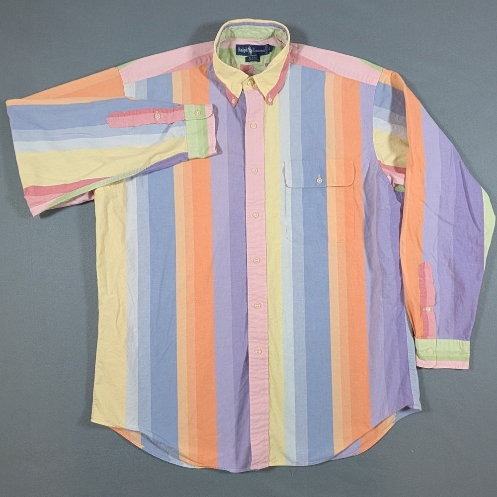 Ralph Lauren Vintage Blaire Button Down Shirt Mens Large Pastel Vertical Stripe